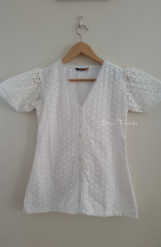Hakoba Short Top with Lining - White