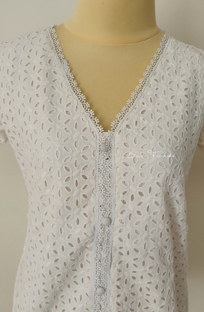 Hakoba Short Top with Lining - White