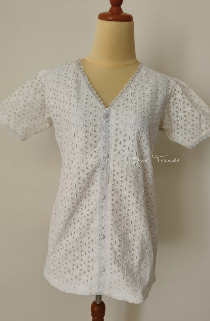 Hakoba Short Top with Lining - White