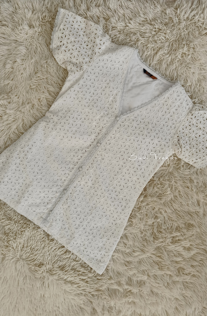 Hakoba Short Top with Lining - White