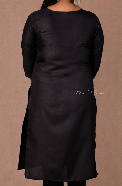 Cotton Printed Straight Kurta - Black