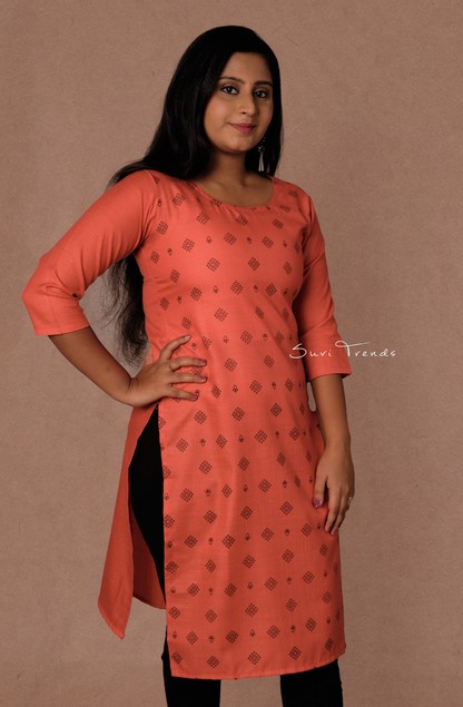 Cotton Printed Straight Kurta - Pink