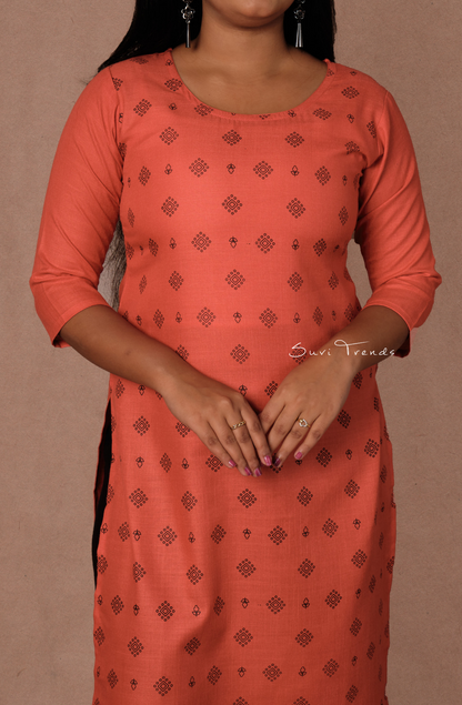 Cotton Printed Straight Kurta - Pink