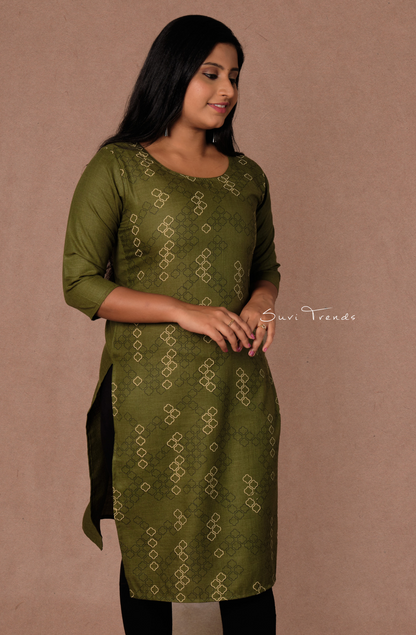 Cotton Printed Straight Kurta - Green