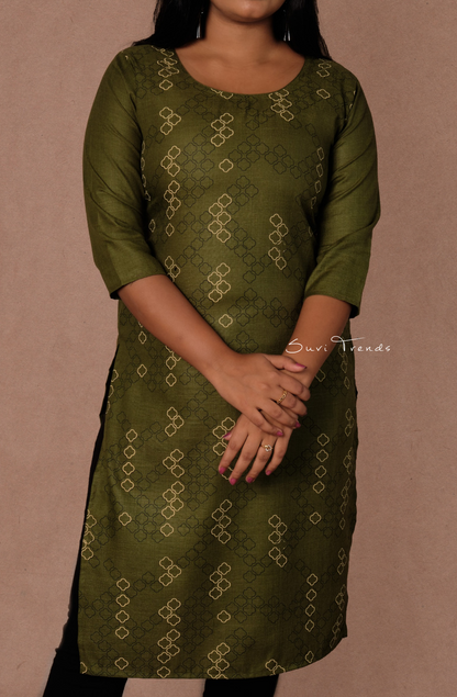Cotton Printed Straight Kurta - Green