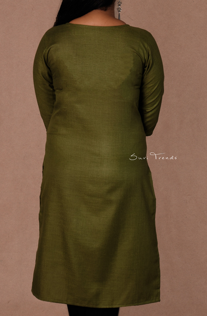 Cotton Printed Straight Kurta - Green