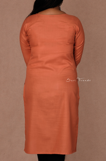 Cotton Printed Straight Kurta - Peach
