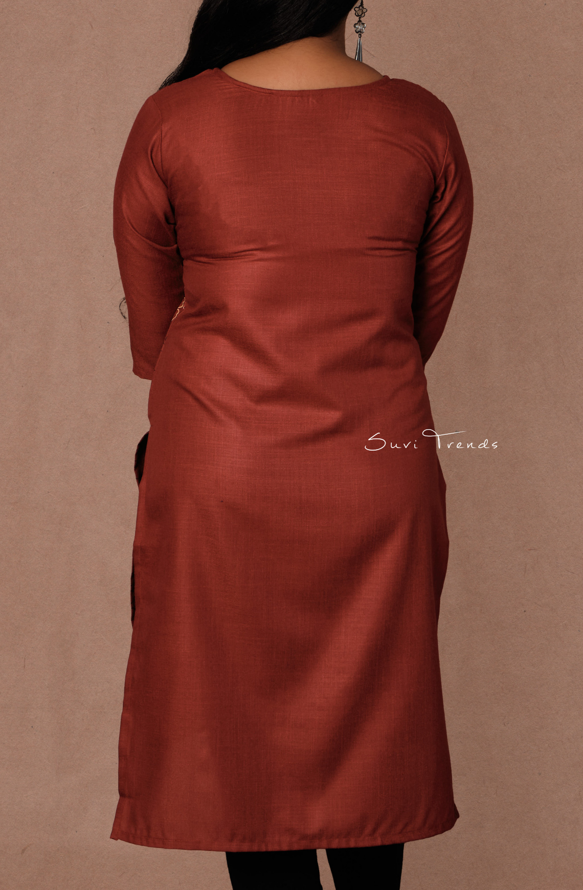 Cotton Printed Straight Kurta - Maroon