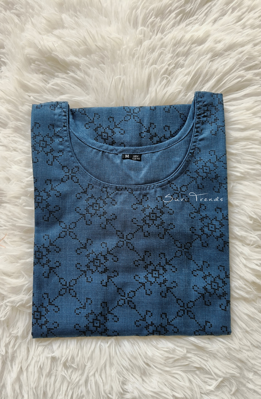Cotton Printed Straight Kurta - Blue