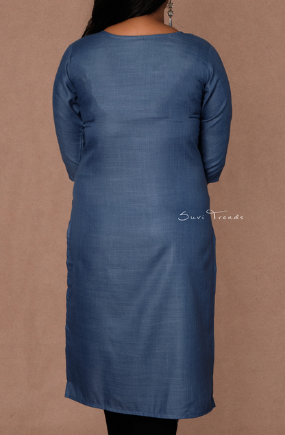 Cotton Printed Straight Kurta - Blue