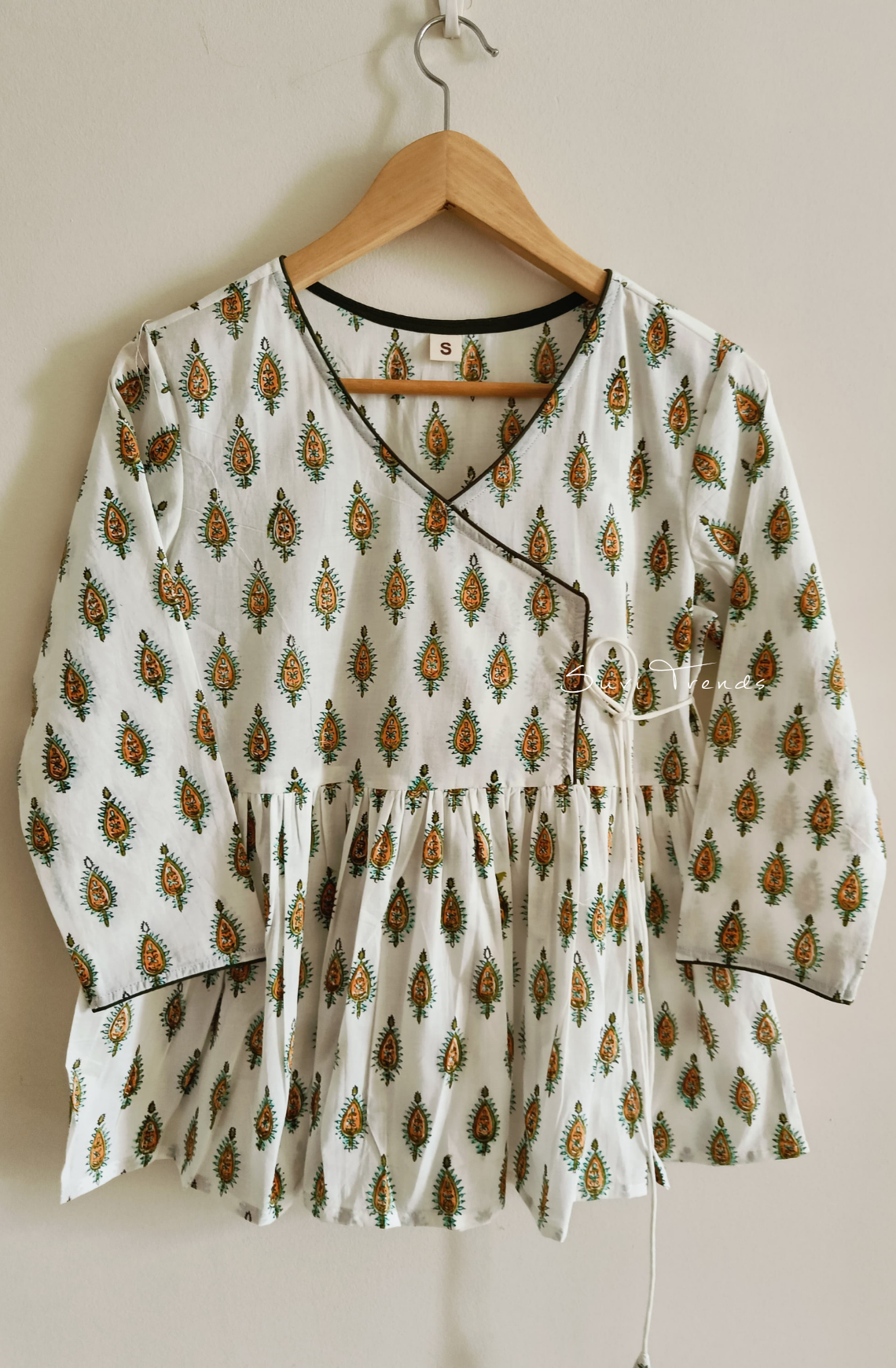 Floral Printed Angrakha Kurti - White