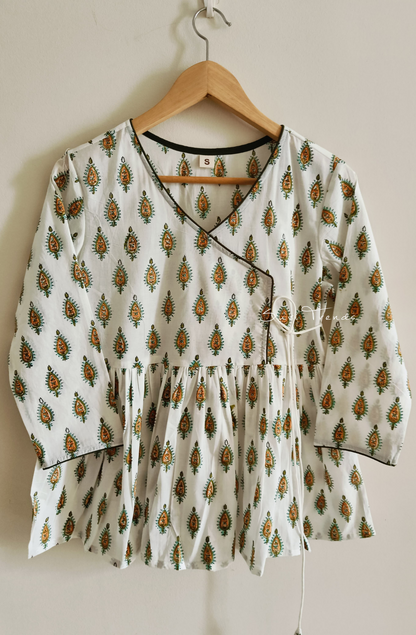 Floral Printed Angrakha Kurti - White