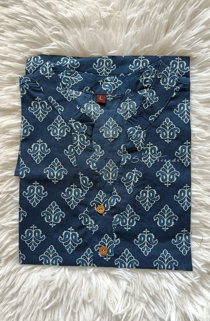 Block Printed Cotton Kurti - Navy Blue