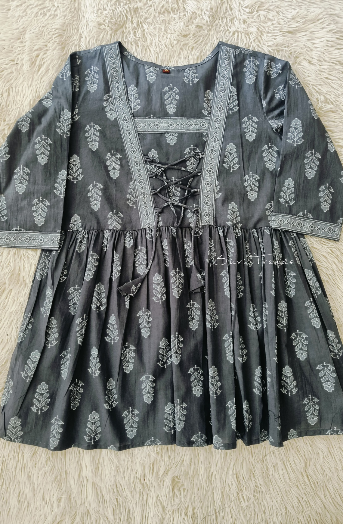 Cotton Zig Zag Dori Top - Grey