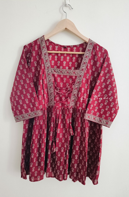 Cotton Zig Zag Dori Top - Red