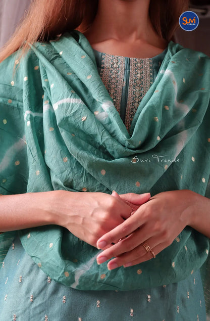 All Over Butta Embroidered Suit Set - Greyish Blue