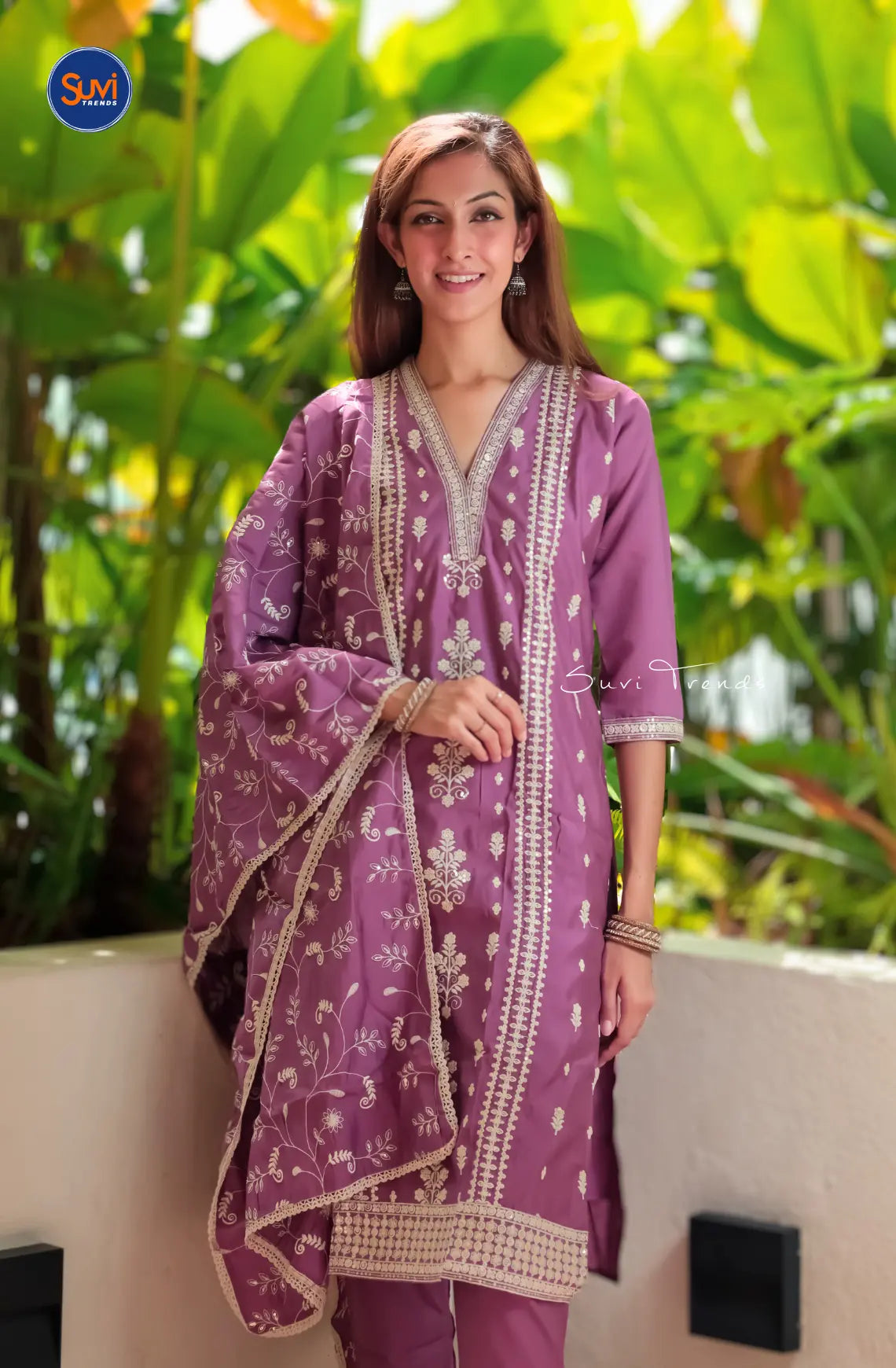 All Over Embroidered Suit Set - Lavender
