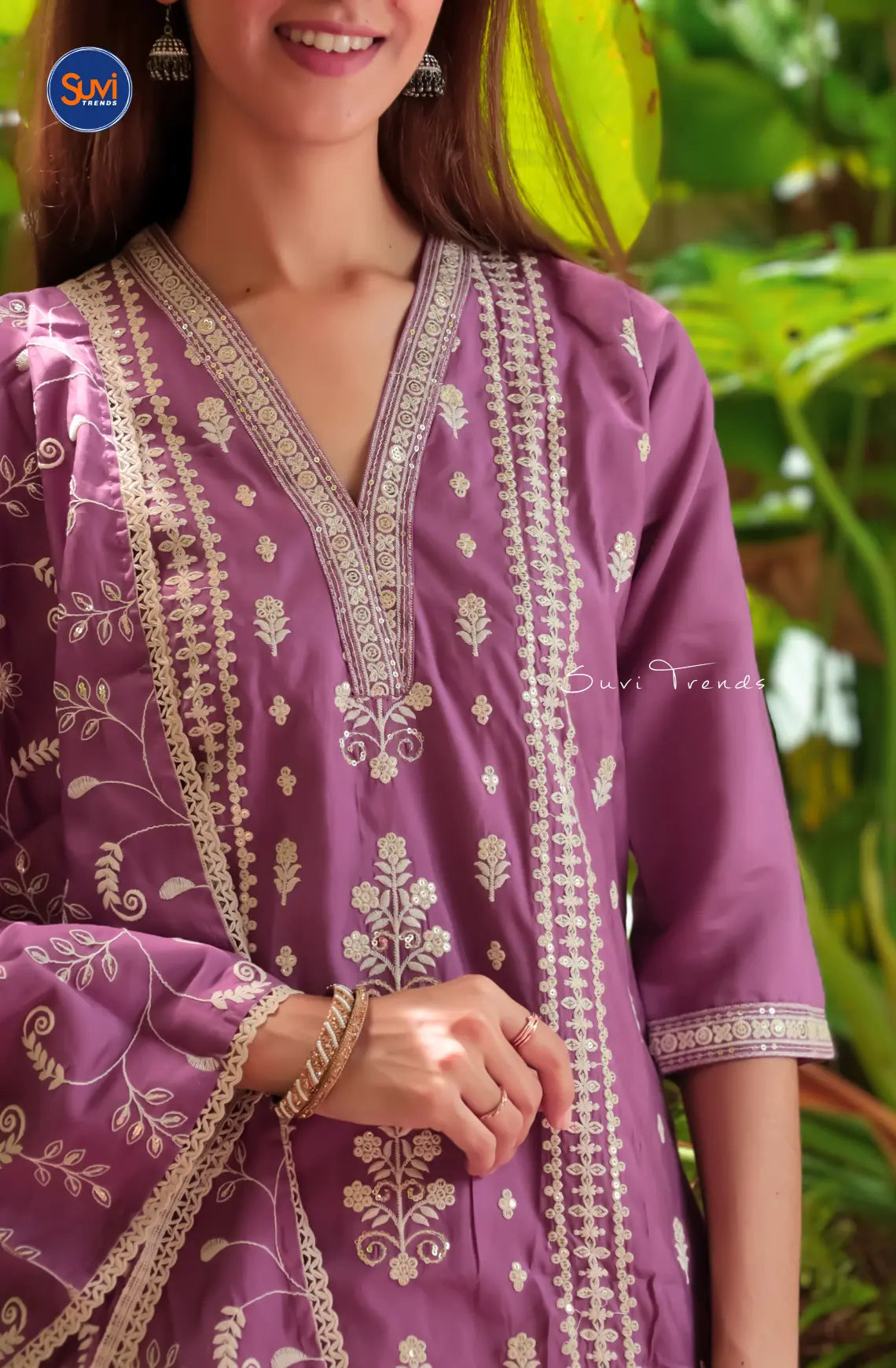 All Over Embroidered Suit Set - Lavender