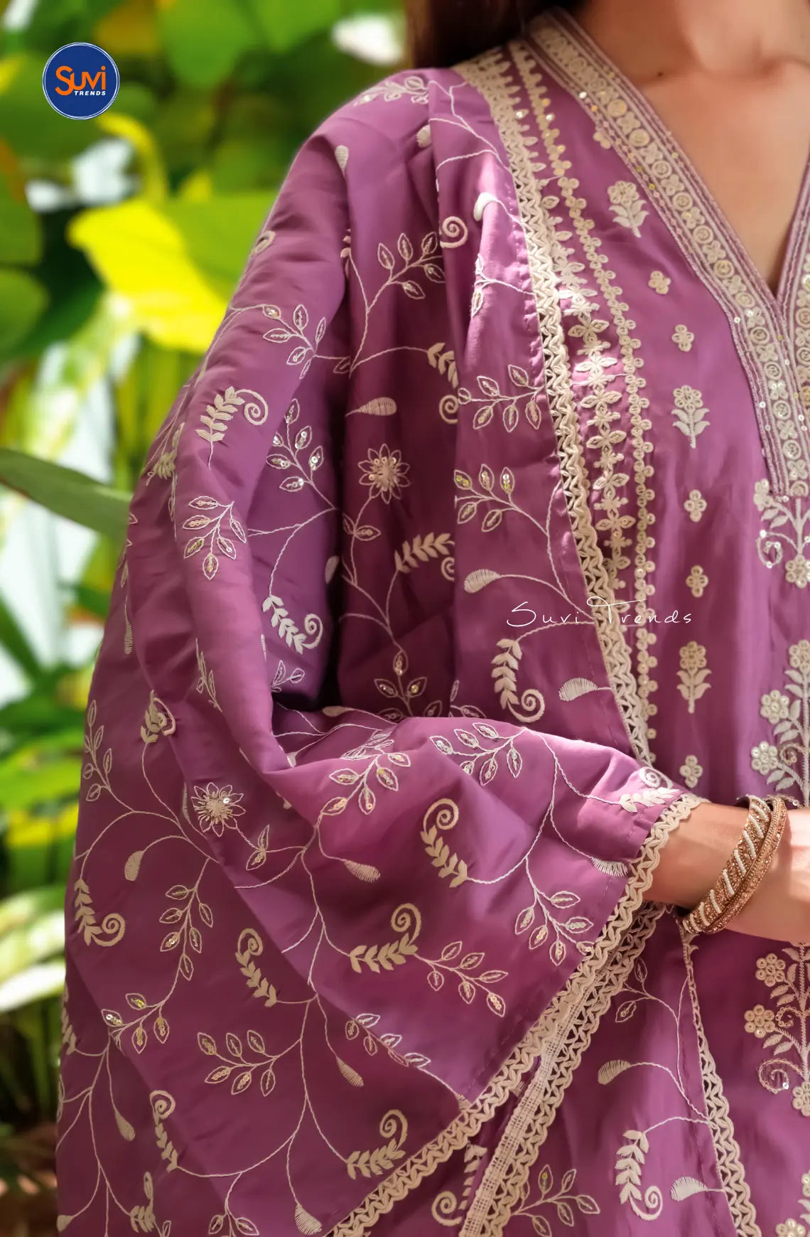 All Over Embroidered Suit Set - Lavender