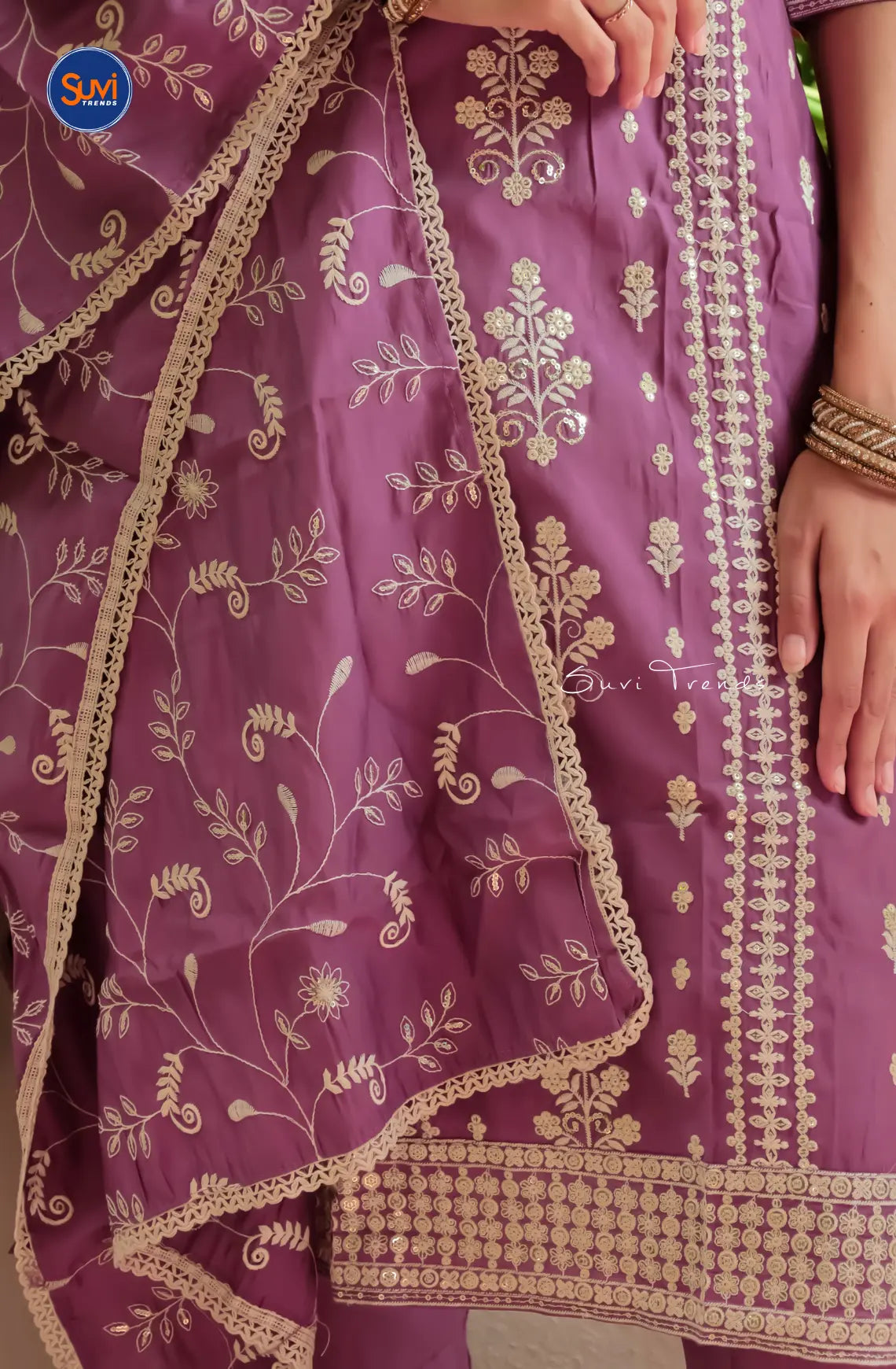All Over Embroidered Suit Set - Lavender