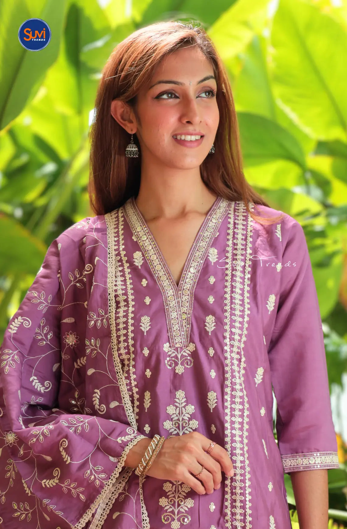 All Over Embroidered Suit Set - Lavender