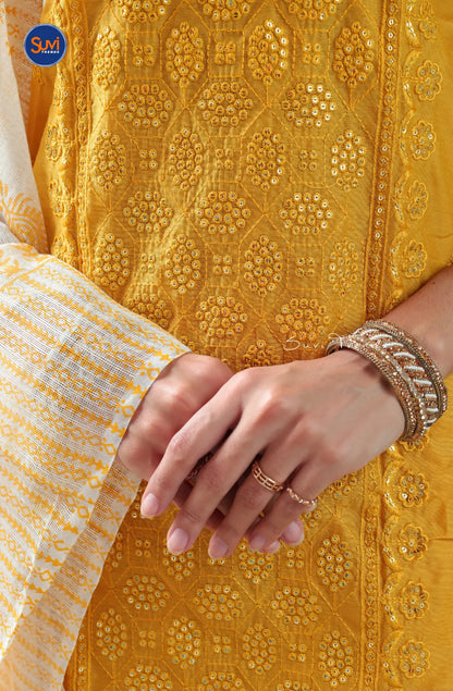 All Over Sequins Embroidered Suit Set - Yellow