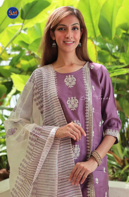 All Over Floral Embroidered Suit Set - Lavender