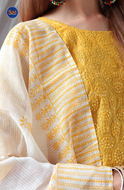 All Over Sequins Embroidered Suit Set - Yellow