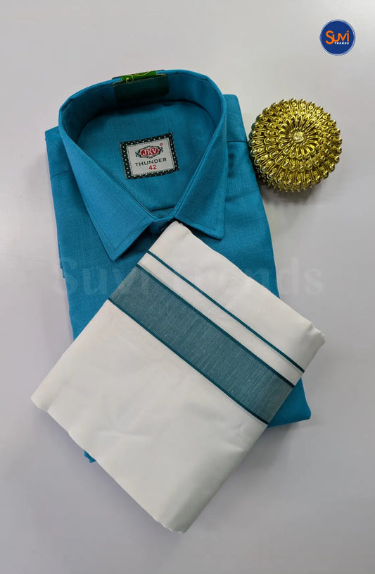 Casual Men's Cotton Dhoti Set - Aqua Blue
