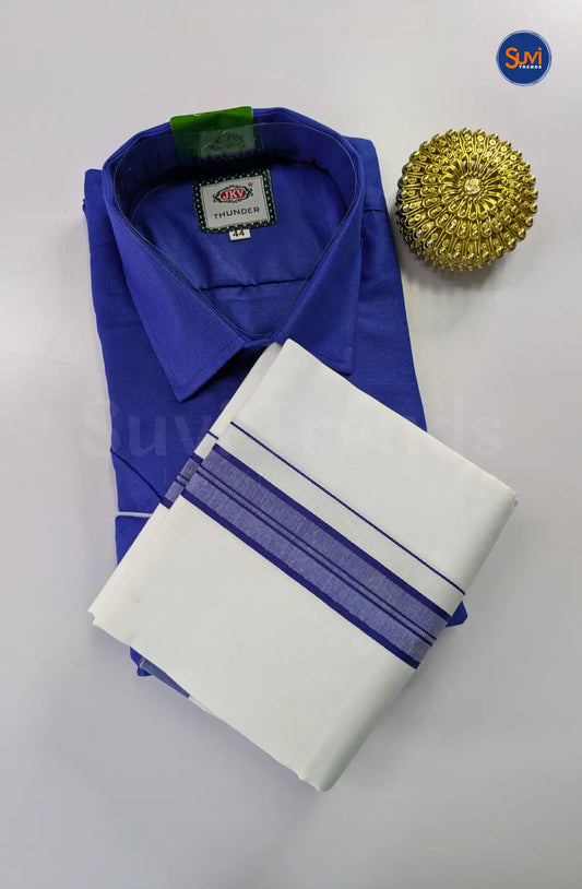 Casual Men's Cotton Dhoti Set - Blue