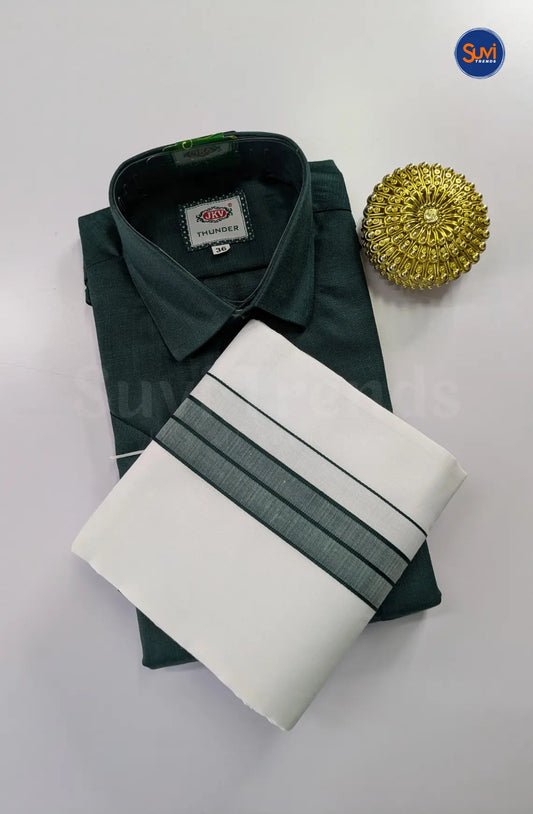 Casual Men's Cotton Dhoti Set - Dark Green