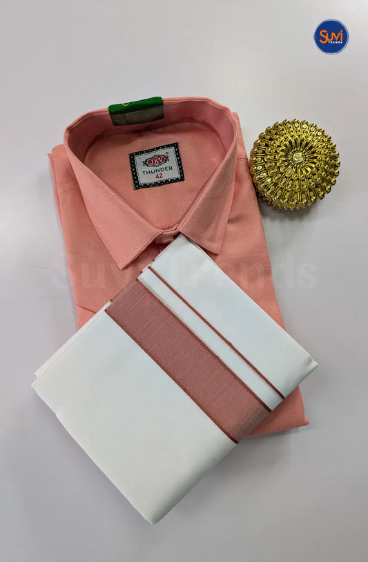 Casual Men's Cotton Dhoti Set - Dark Peach