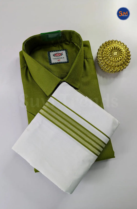 Casual Men's Cotton Dhoti Set - Green