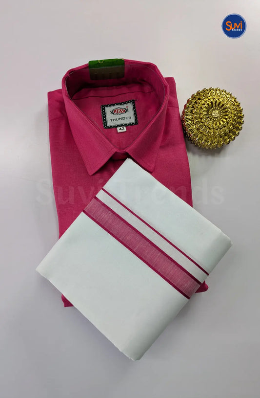Casual Men's Cotton Dhoti Set - Hot Pink