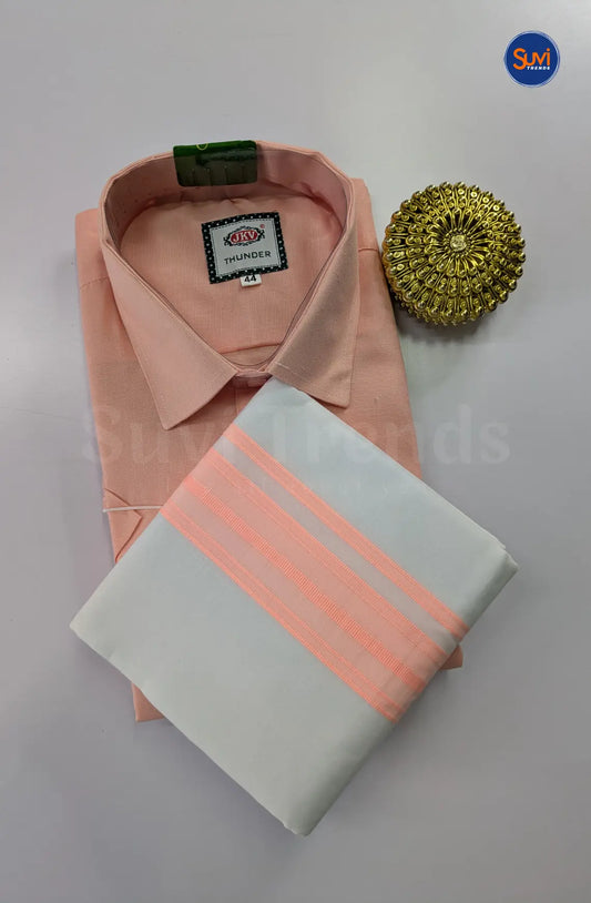Casual Men's Cotton Dhoti Set - Light Peach
