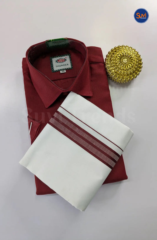 Casual Men's Cotton Dhoti Set - Maroon