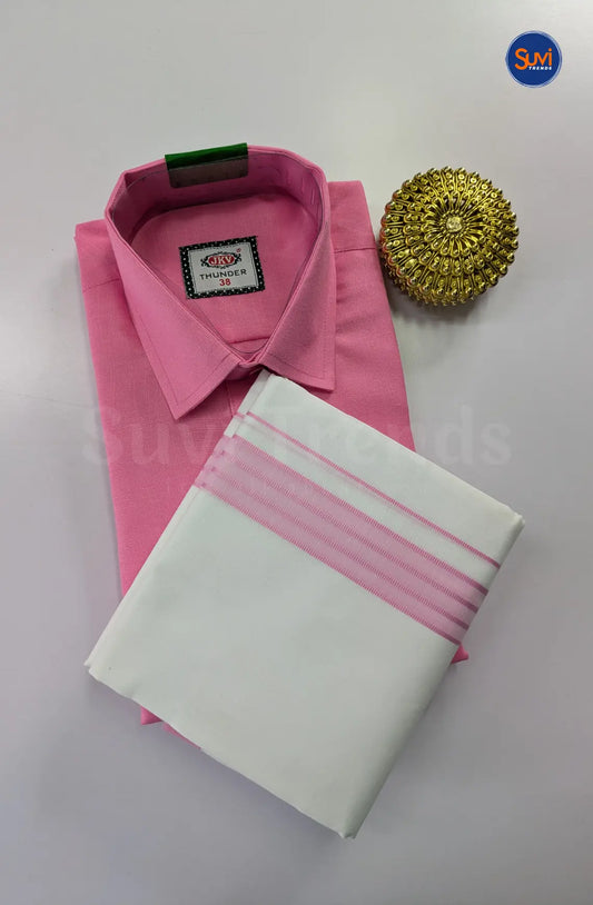 Casual Men's Cotton Dhoti Set - Pink