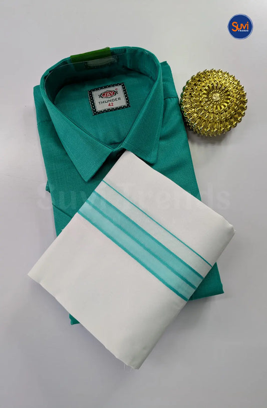 Casual Men's Cotton Dhoti Set - Rama Green
