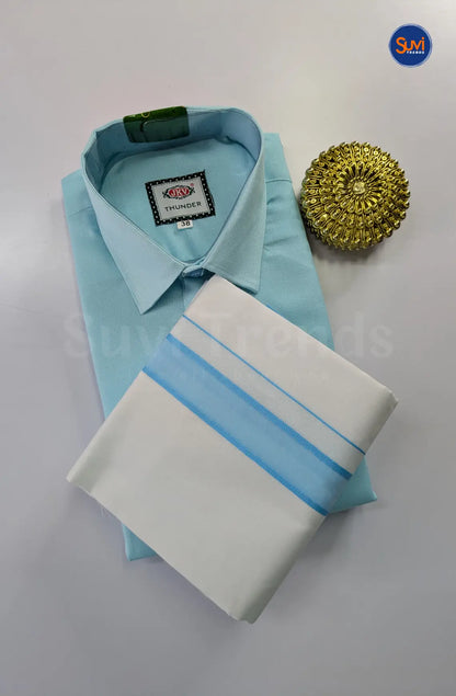 Casual Men's Cotton Dhoti Set - Sky Blue