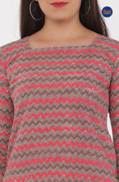 Chevron Printed Short Top - Pink & Grey