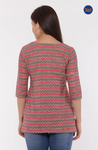 Chevron Printed Short Top - Pink & Grey