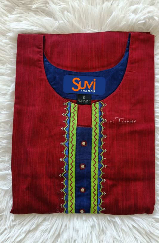 Solid Cotton Straight Kurta - Maroon