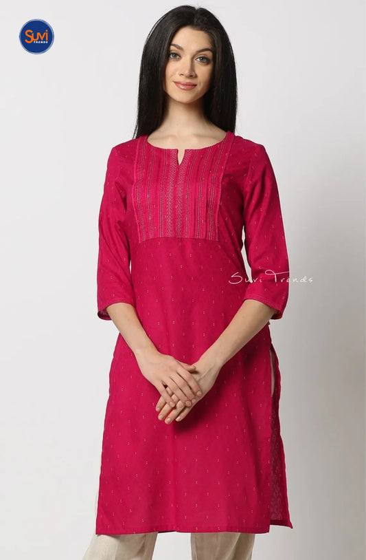 Cotton Pintuck Straight Kurta - Magenta