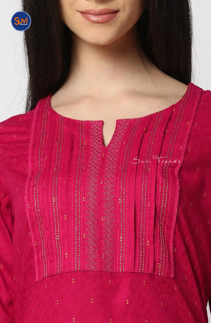 Cotton Pintuck Straight Kurta - Magenta