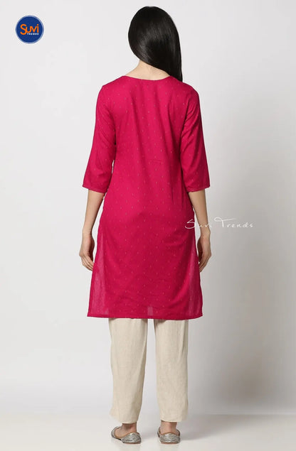 Cotton Pintuck Straight Kurta - Magenta