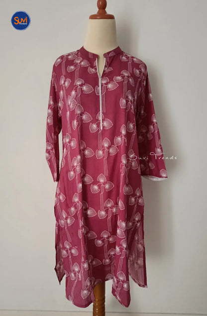 Cotton Printed Straight Kurta - Maroon