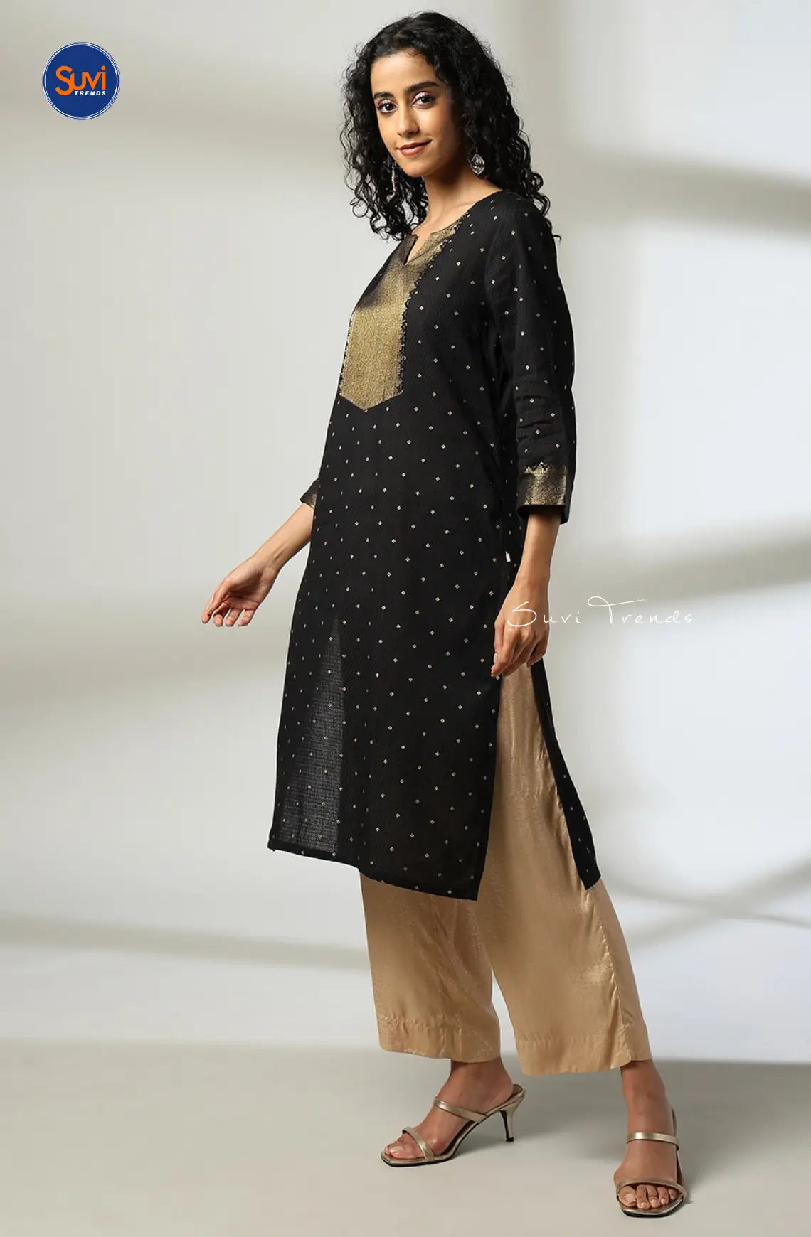 Cotton Woven Straight Kurta - Black