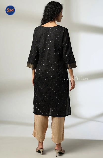 Cotton Woven Straight Kurta - Black