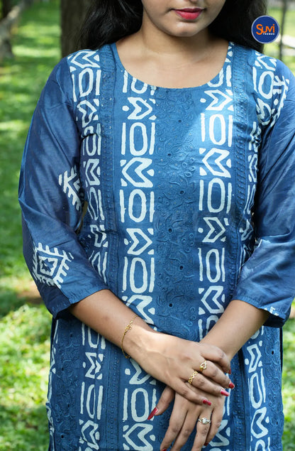 Cotton Printed Suit Set with Dupatta - Blue