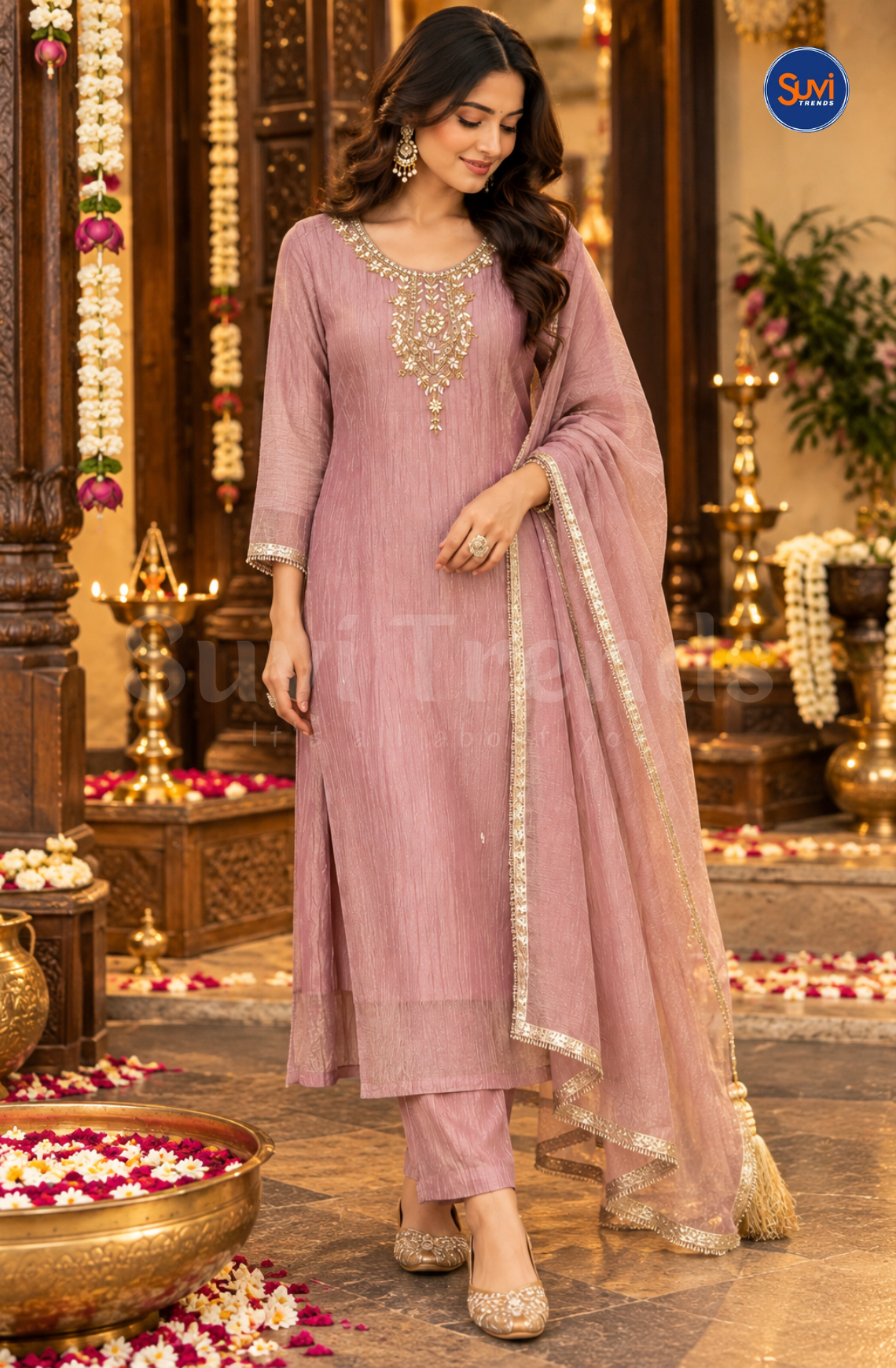 Elegant Embroidery Suit Set - Light Lavender